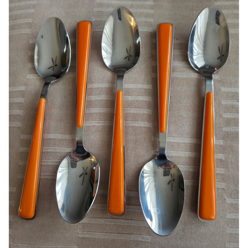 Fiesta Retired Merengue Flatware Spoons Orange Stainless/ABS Plastic set/5